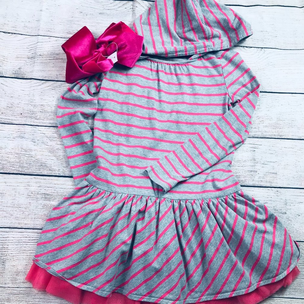 GapKids szS 6-7 LS hooded dress + 8in velvet bow